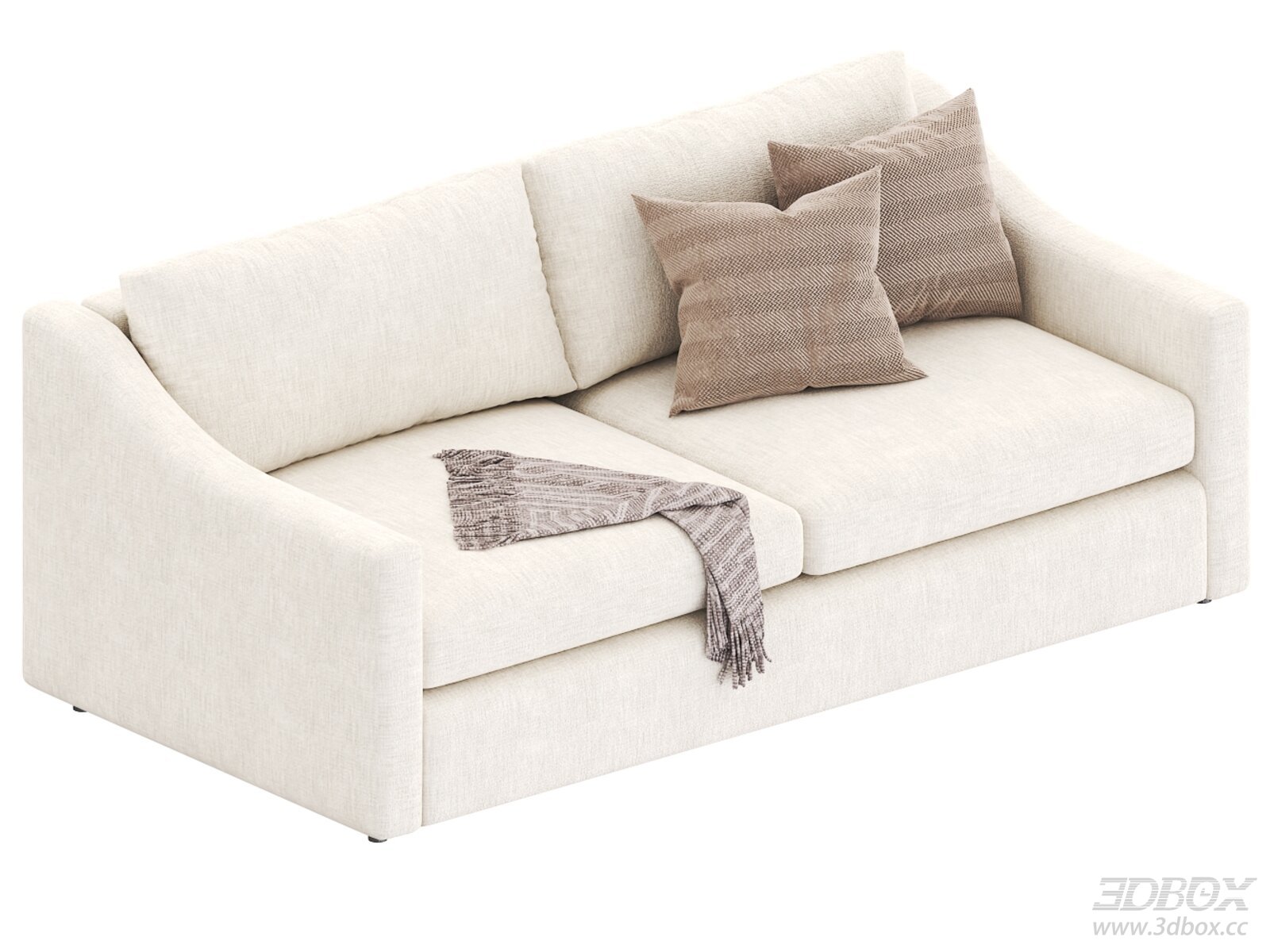 Modern Beige Fabric 2-Seater Modular Sofa with Pillows