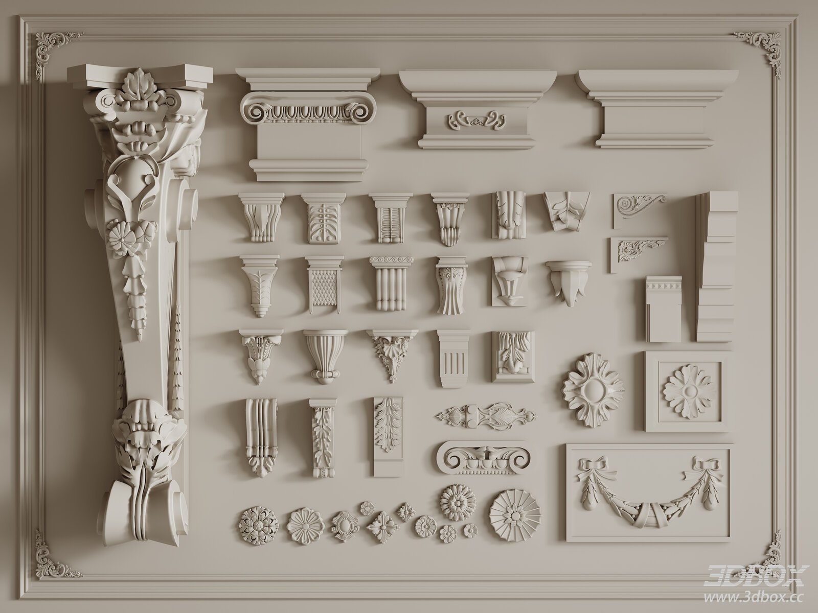 French Style Carved Plaster Capitals Ornament Set