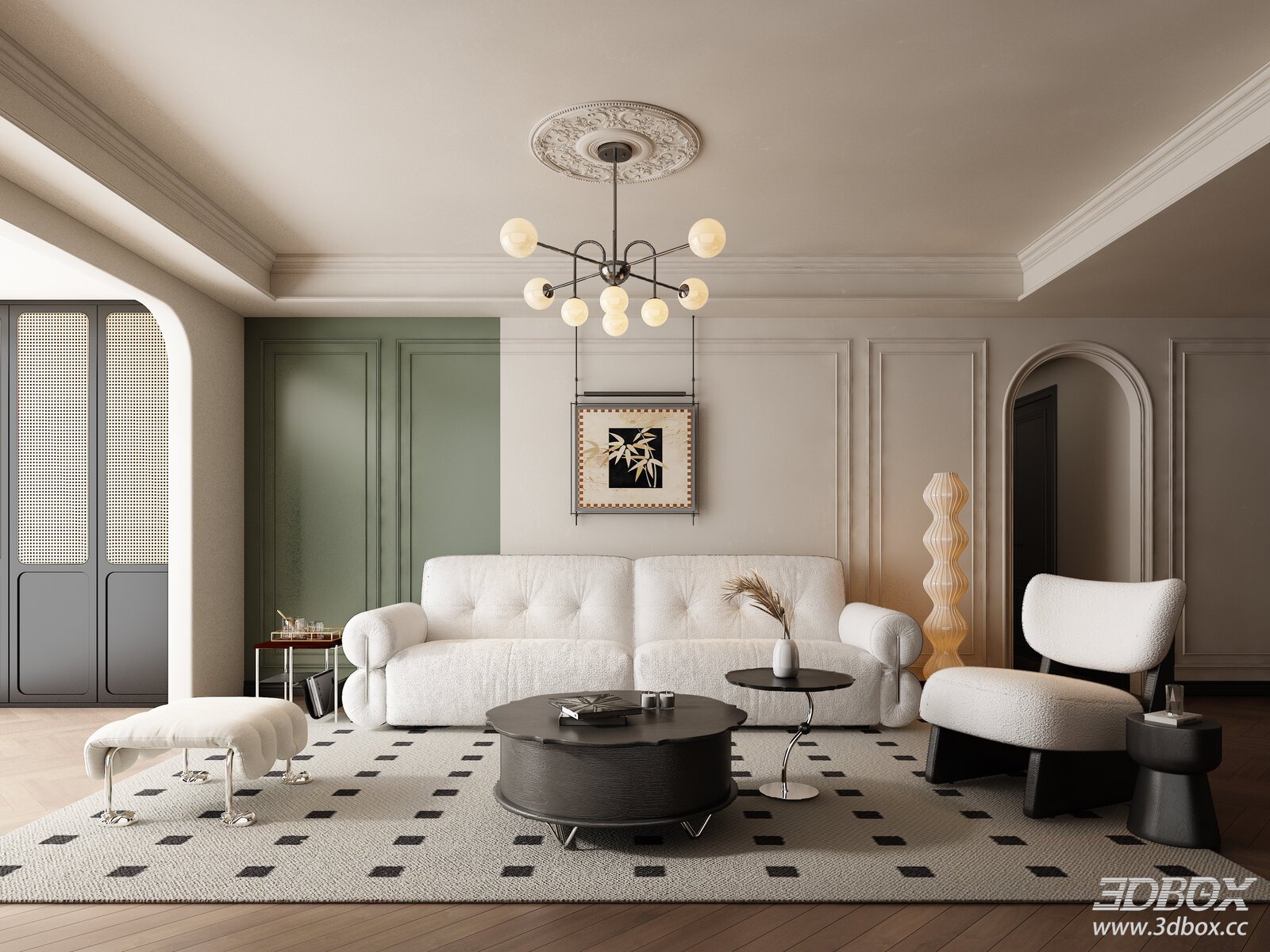 Modern French Style Living Room Sofa Set Interior Scene