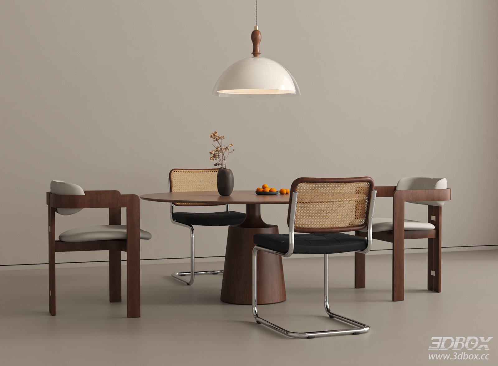 Wabi Sabi Vintage Walnut Dining Table and Chairs Set
