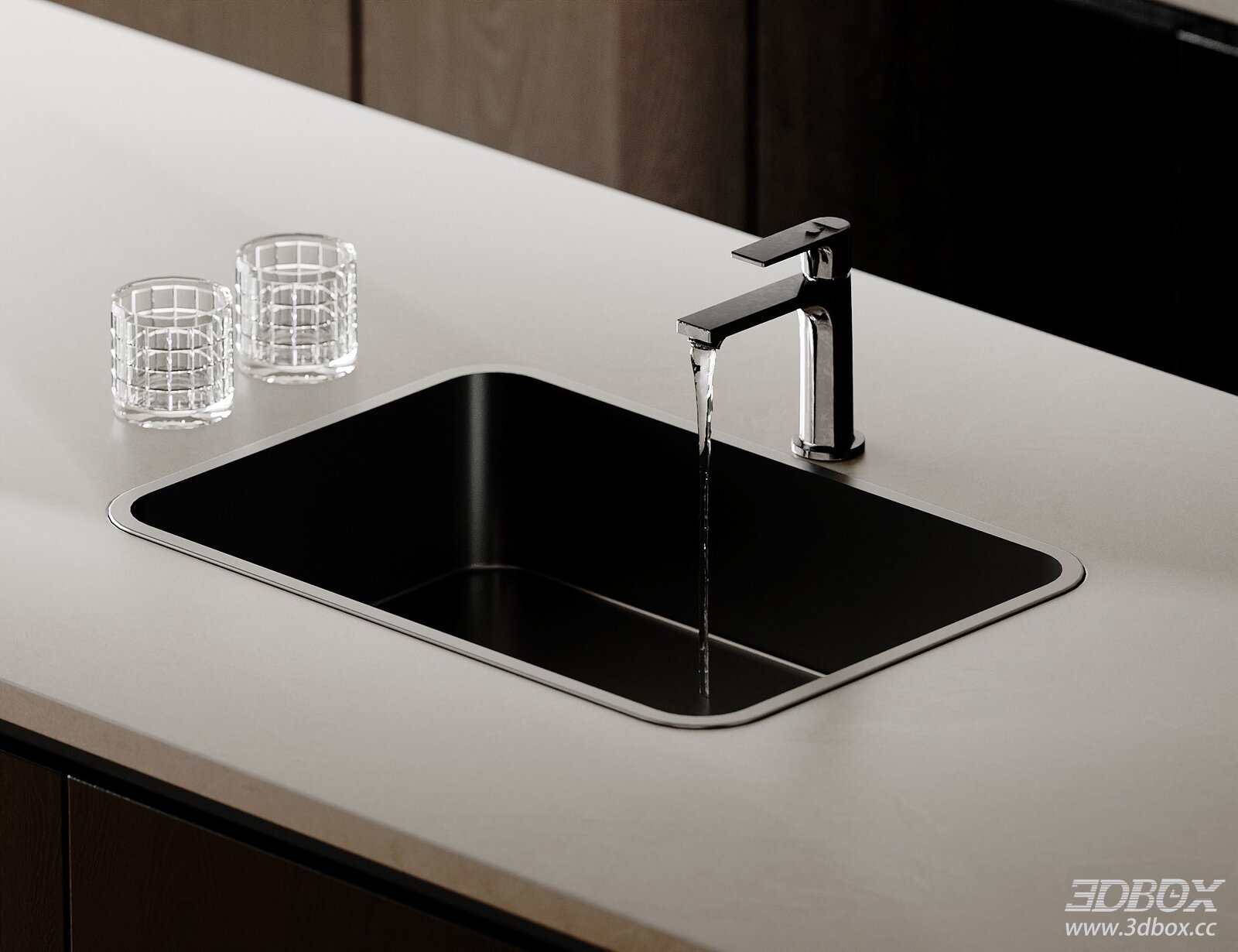 Modern Black Kitchen Sink with Faucet and Glass Cups