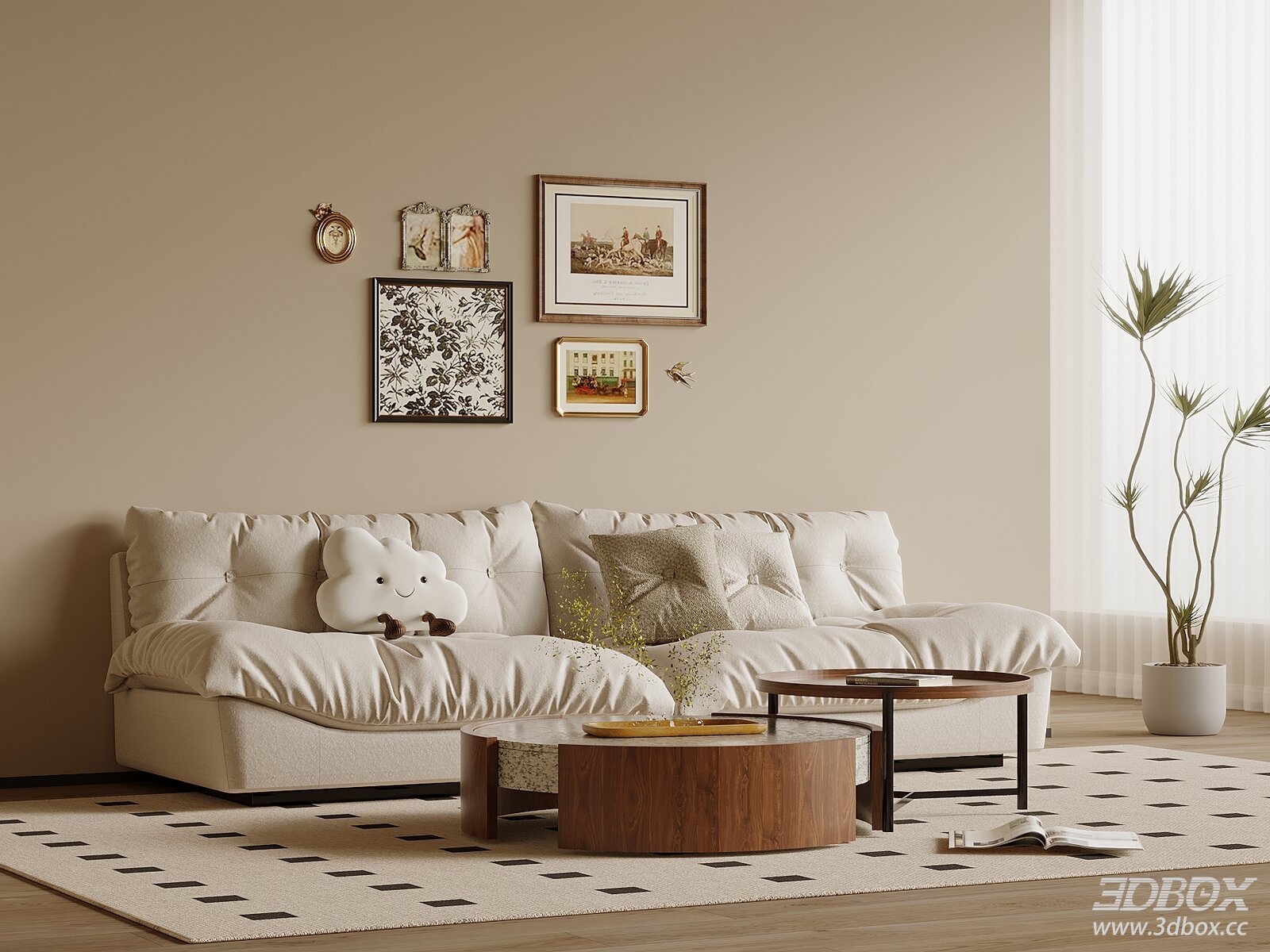 French Retro Style Living Room Sofa and Coffee Table Set