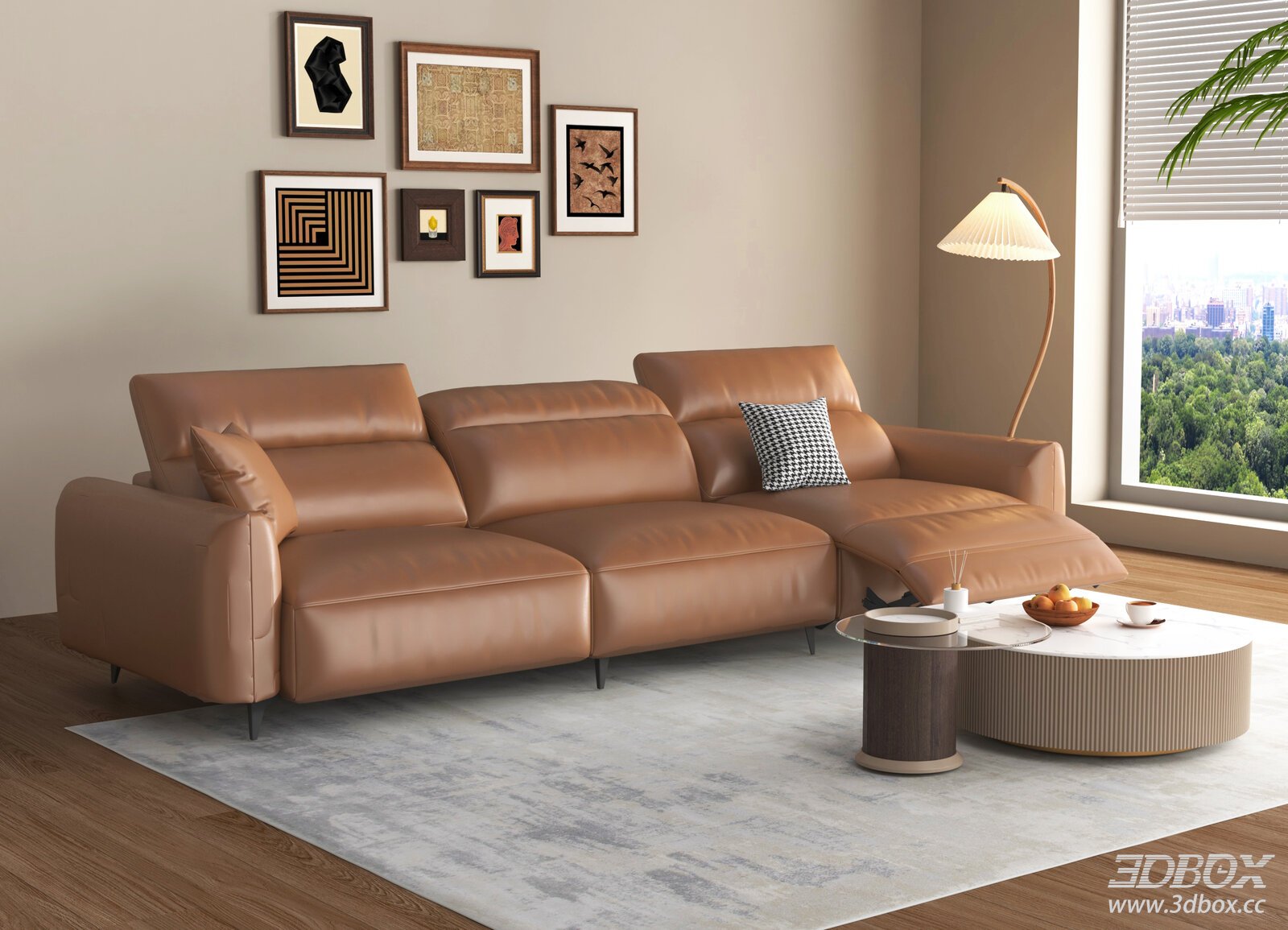 Modern Brown Leather Electric Recliner Sofa Set Living Room