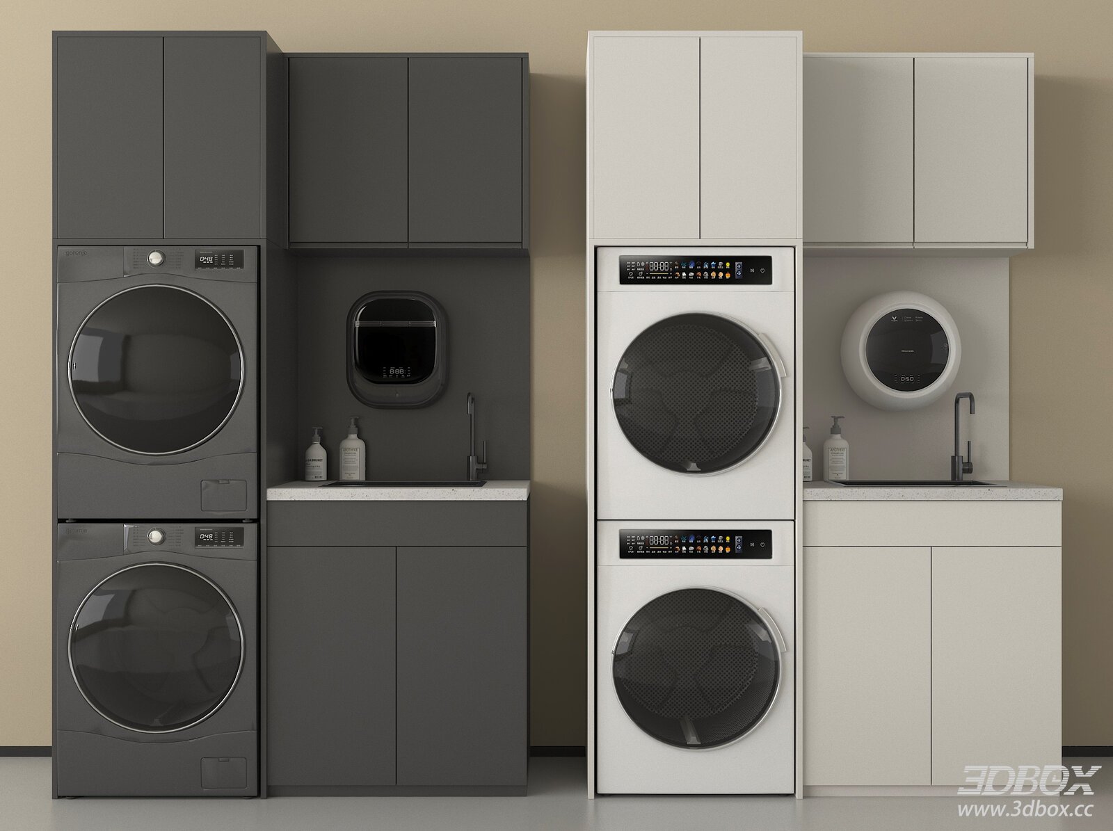 Modern Laundry Cabinet with Washing Machine and Dryer Set