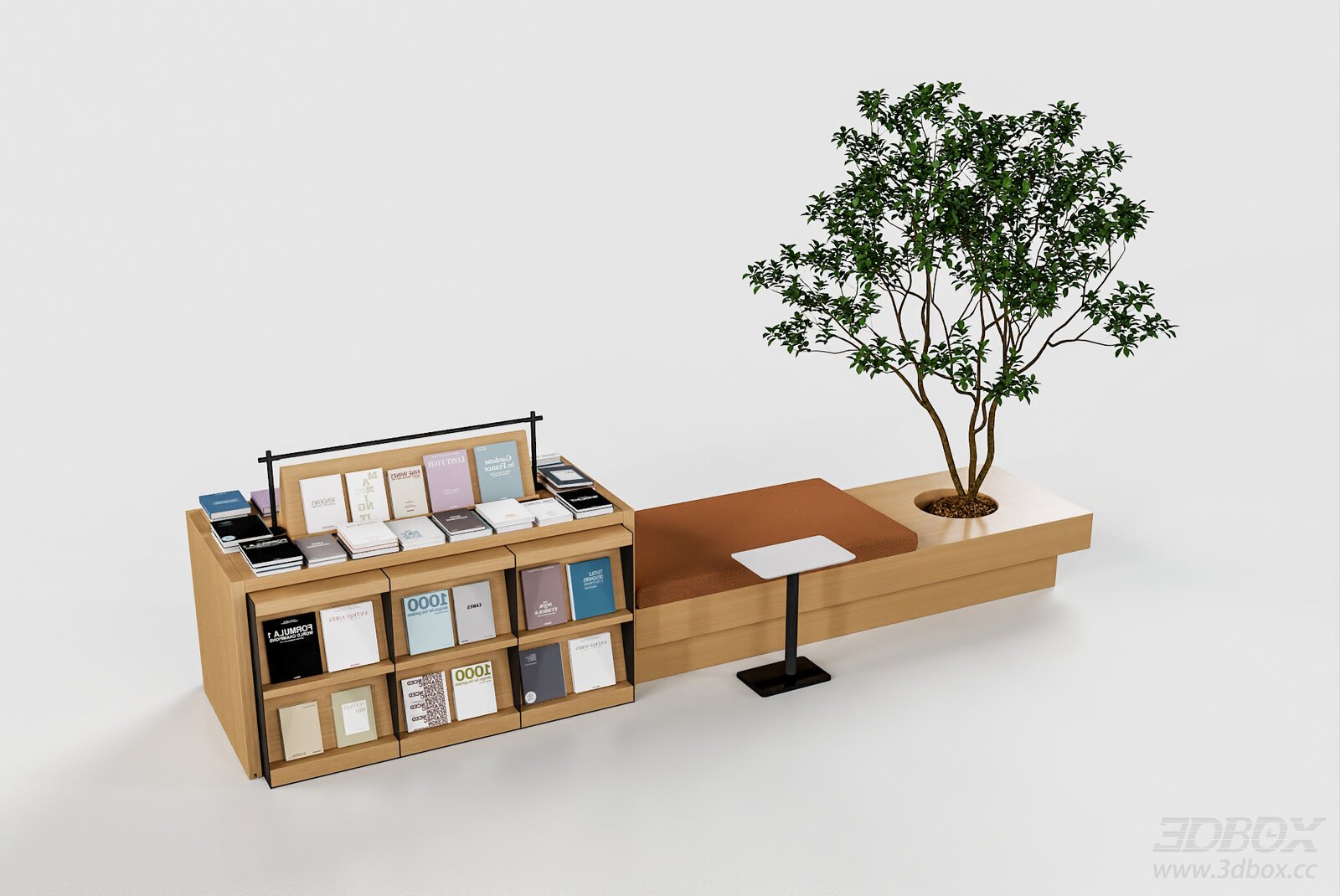 Modern Bookshelf Bench Lounge Set with Indoor Plant