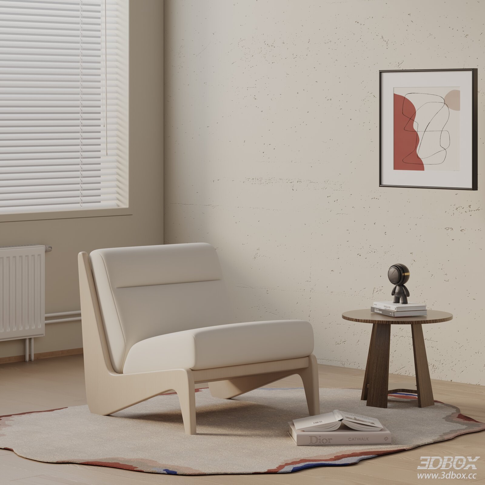 Modern Minimalist Leather Upholstered Armchair with Wooden Frame