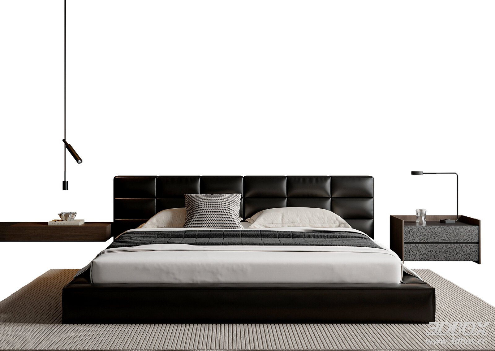 Modern Italian Style Leather Double Bed Set