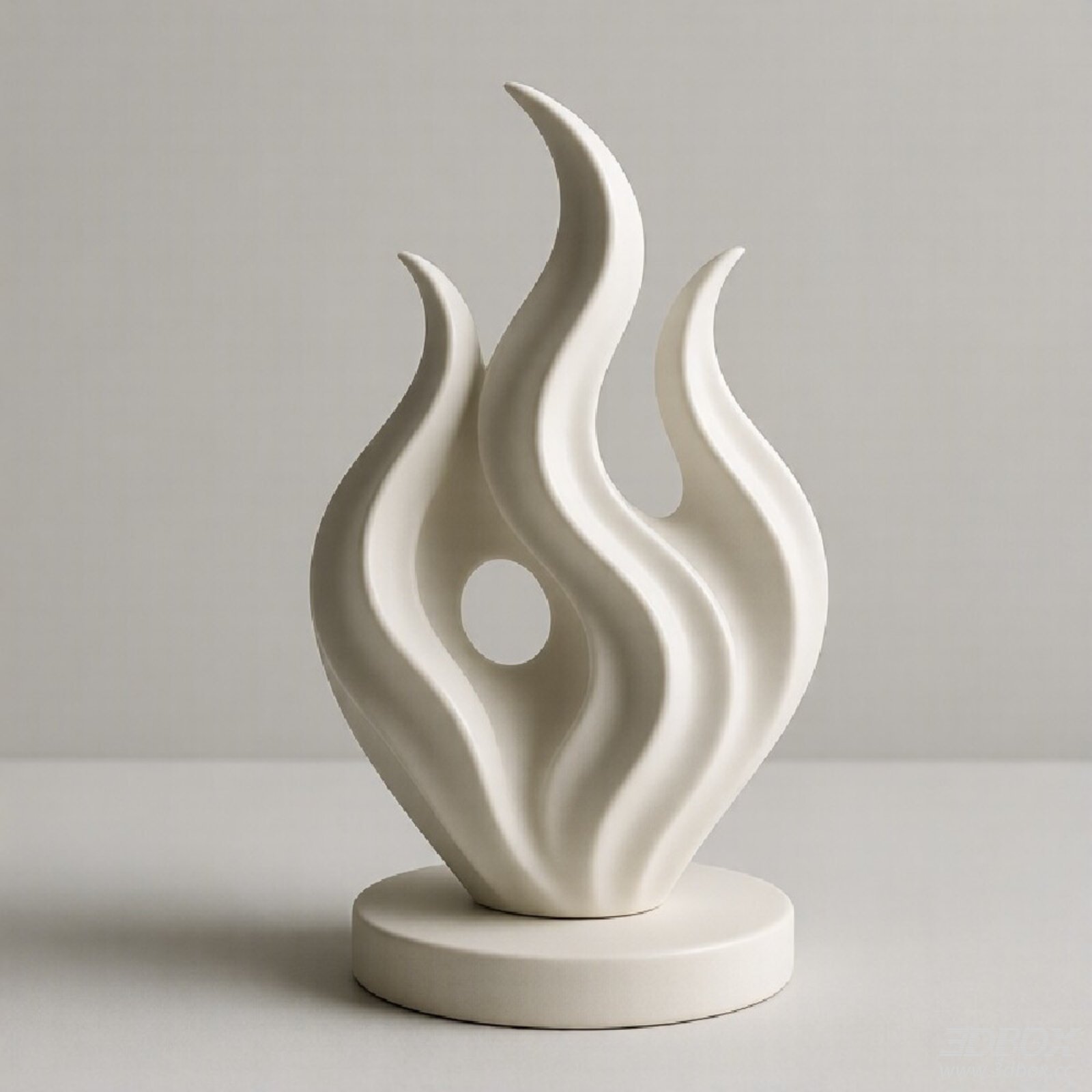 Abstract Flame Shape White Ceramic Sculpture