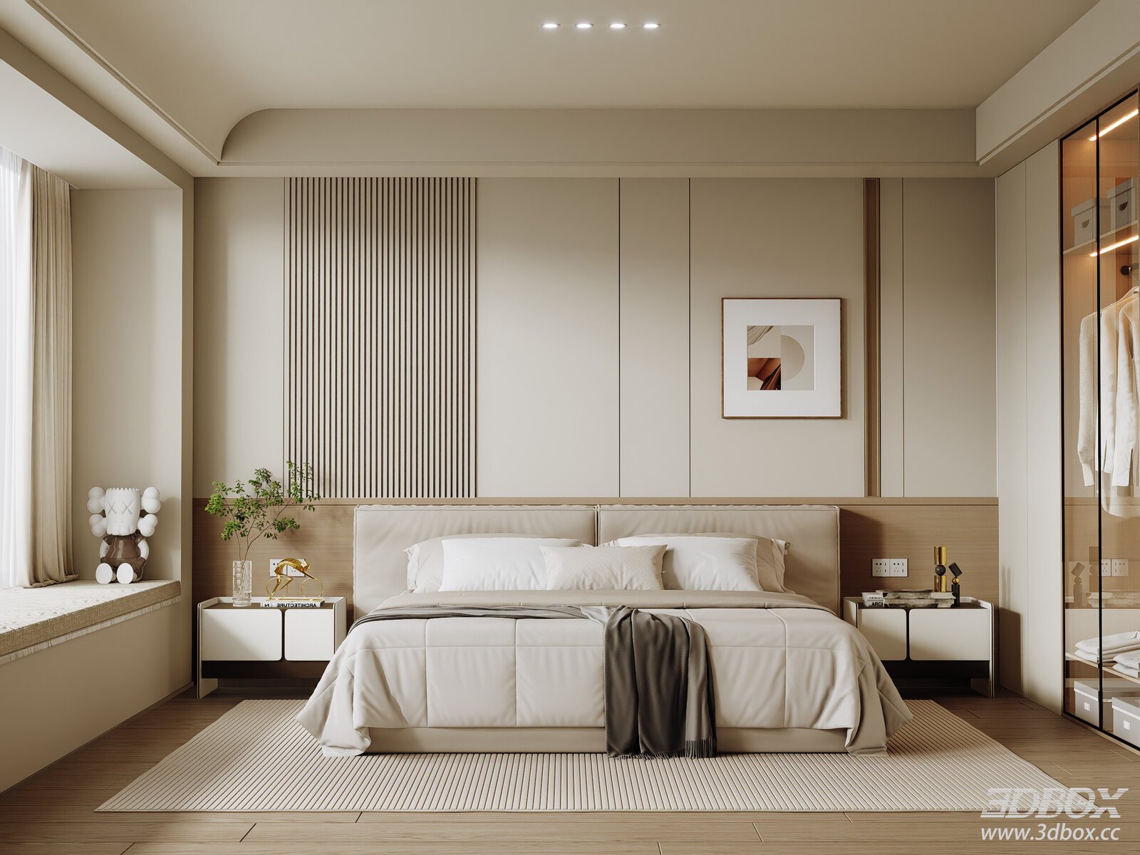 Modern Minimalist Master Bedroom Interior Scene