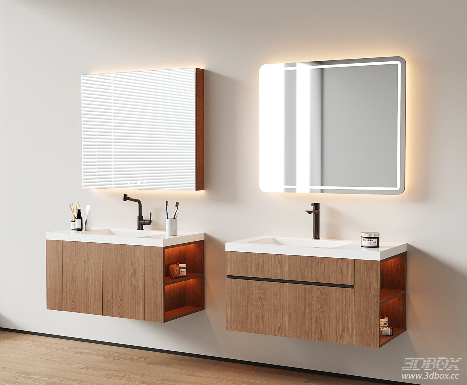Modern Floating Wooden Bathroom Vanity with LED Mirror