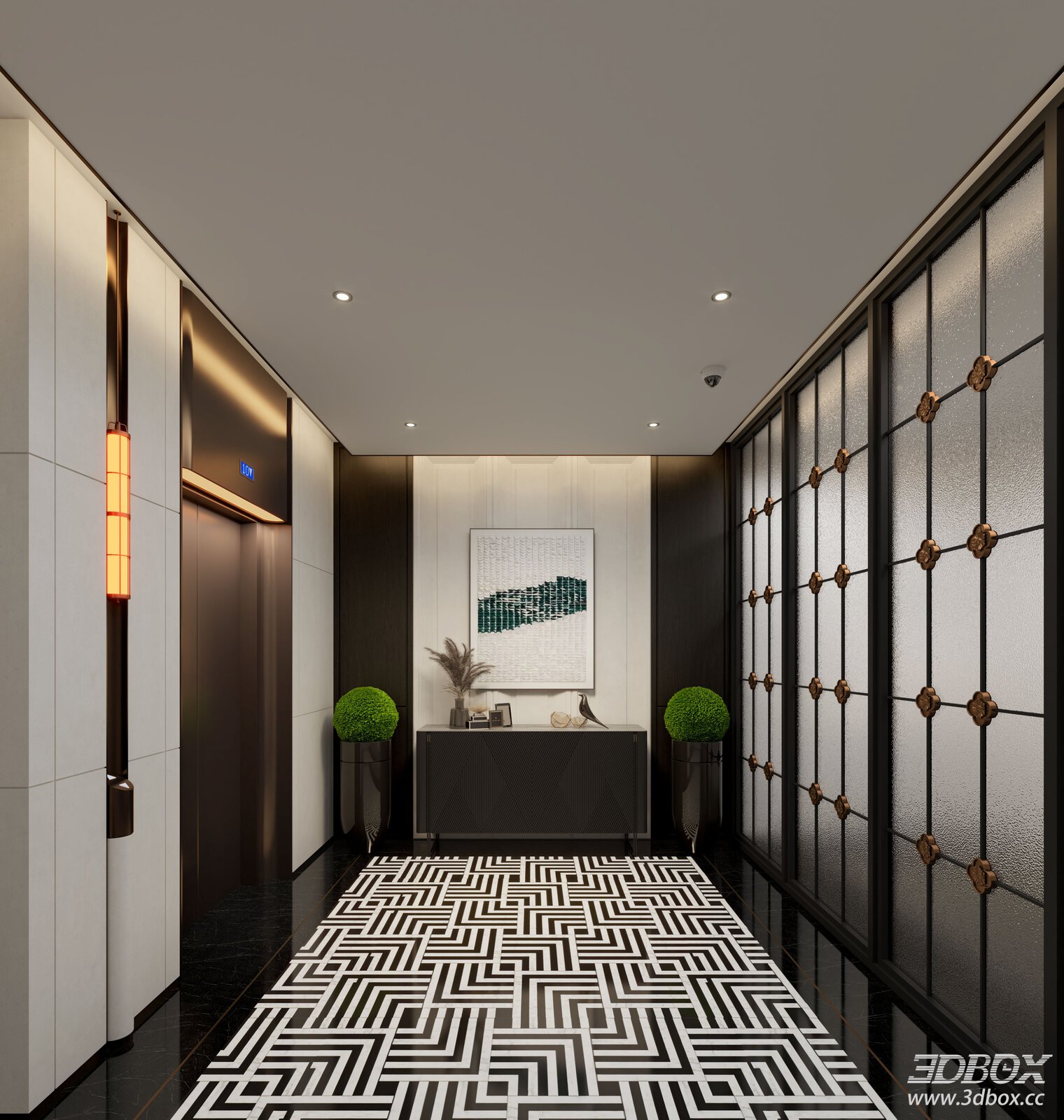 Modern Luxury Hotel Elevator Lobby Hallway