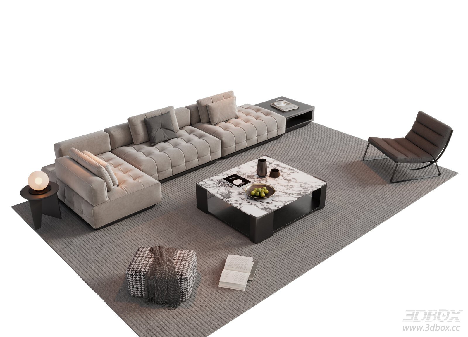 Modern Italian Style Fabric Sofa Set with Coffee Table