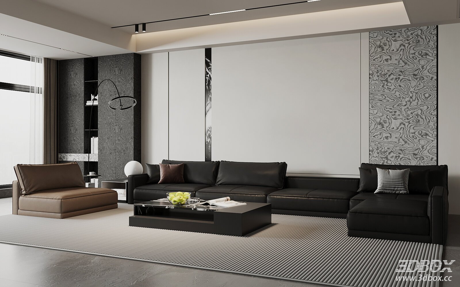 Modern Minimalist Leather Sofa Living Room Scene