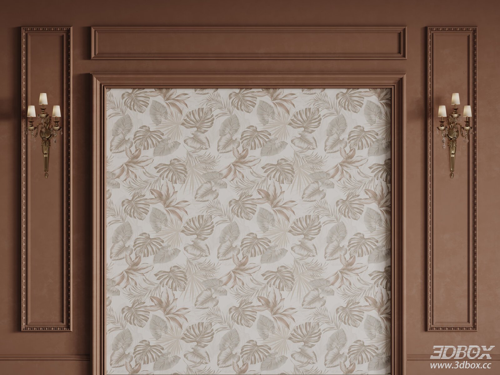 French Style Carved Wall Panel with Leaf Pattern Wallpaper
