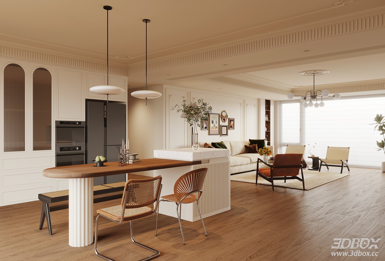 French Vintage Living and Dining Room Interior