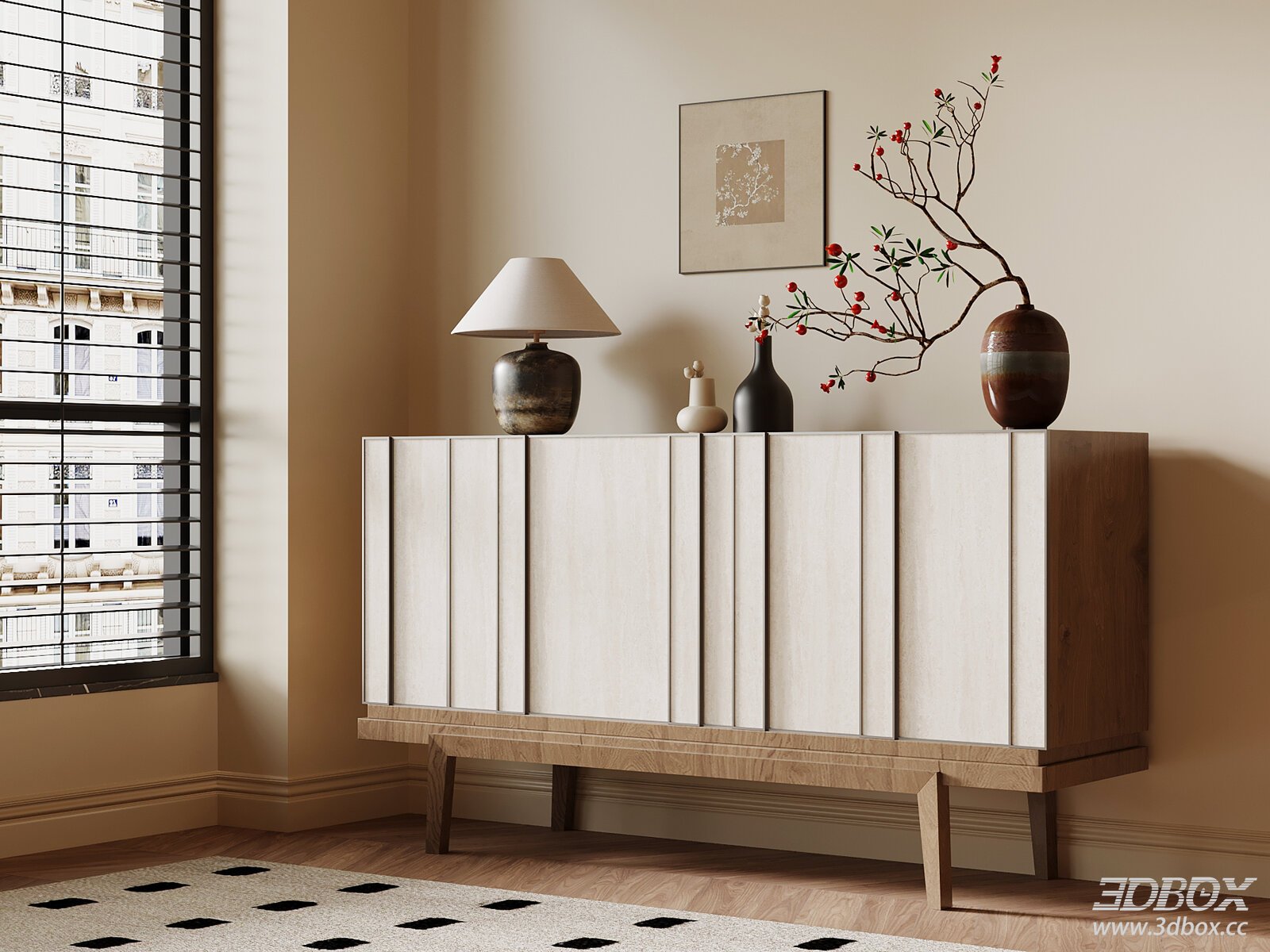 Mid Century Wabi Sabi Sideboard Entry Cabinet Set