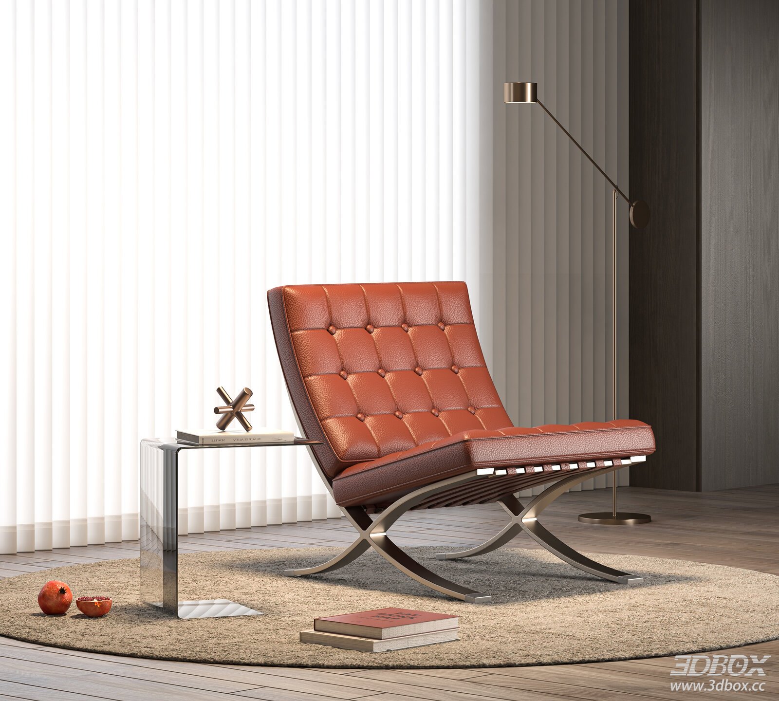 Modern Tufted Leather Lounge Armchair with Metal Frame