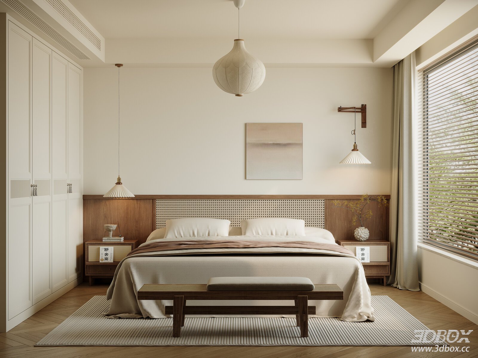 Vintage Modern Style Cozy Bedroom Interior Scene