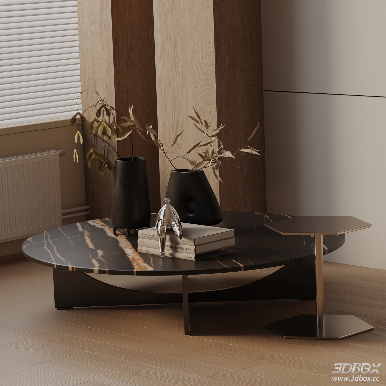 Modern Black Marble Top Coffee Table Set