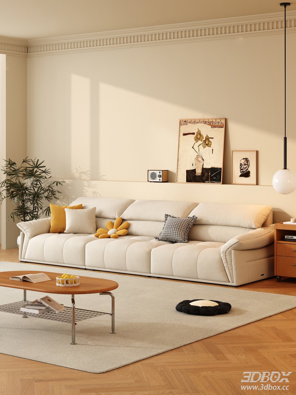 Cream Style Fabric Sofa Set Modern Living Room