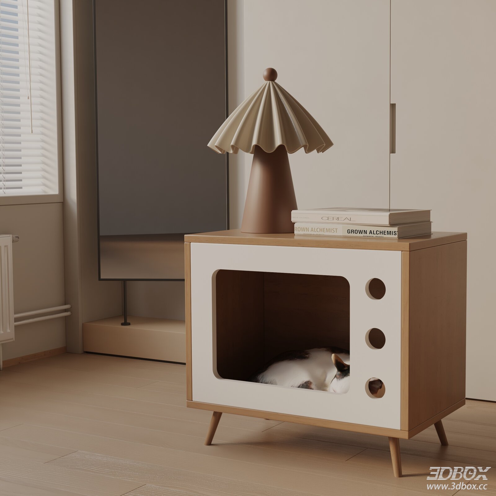 Modern Wooden Nightstand with Pet House Compartment