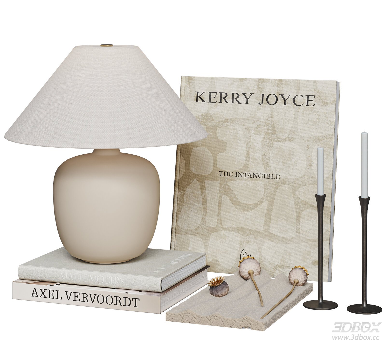 Modern Cream Style Desktop Decor Set with Table Lamp Books Candles