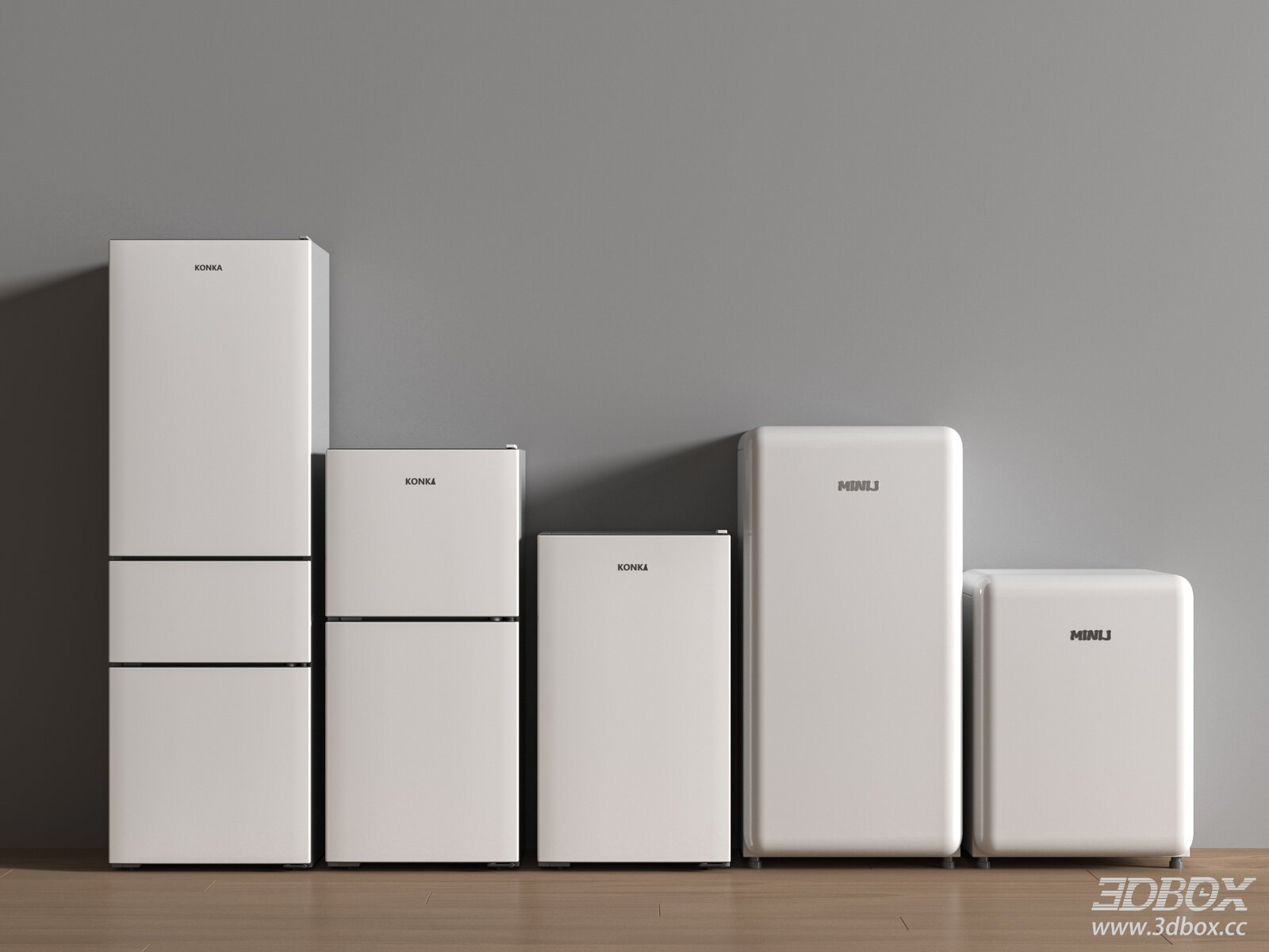 Modern White Refrigerator Set, Mini and Full Size Fridges
