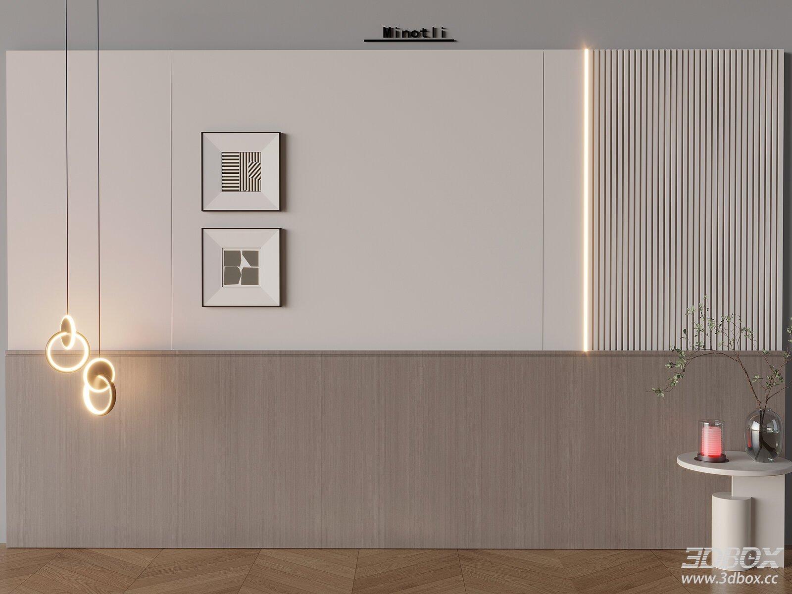 Modern Italian Style TV Wall with Nordic Side Table and Pendant Lamp