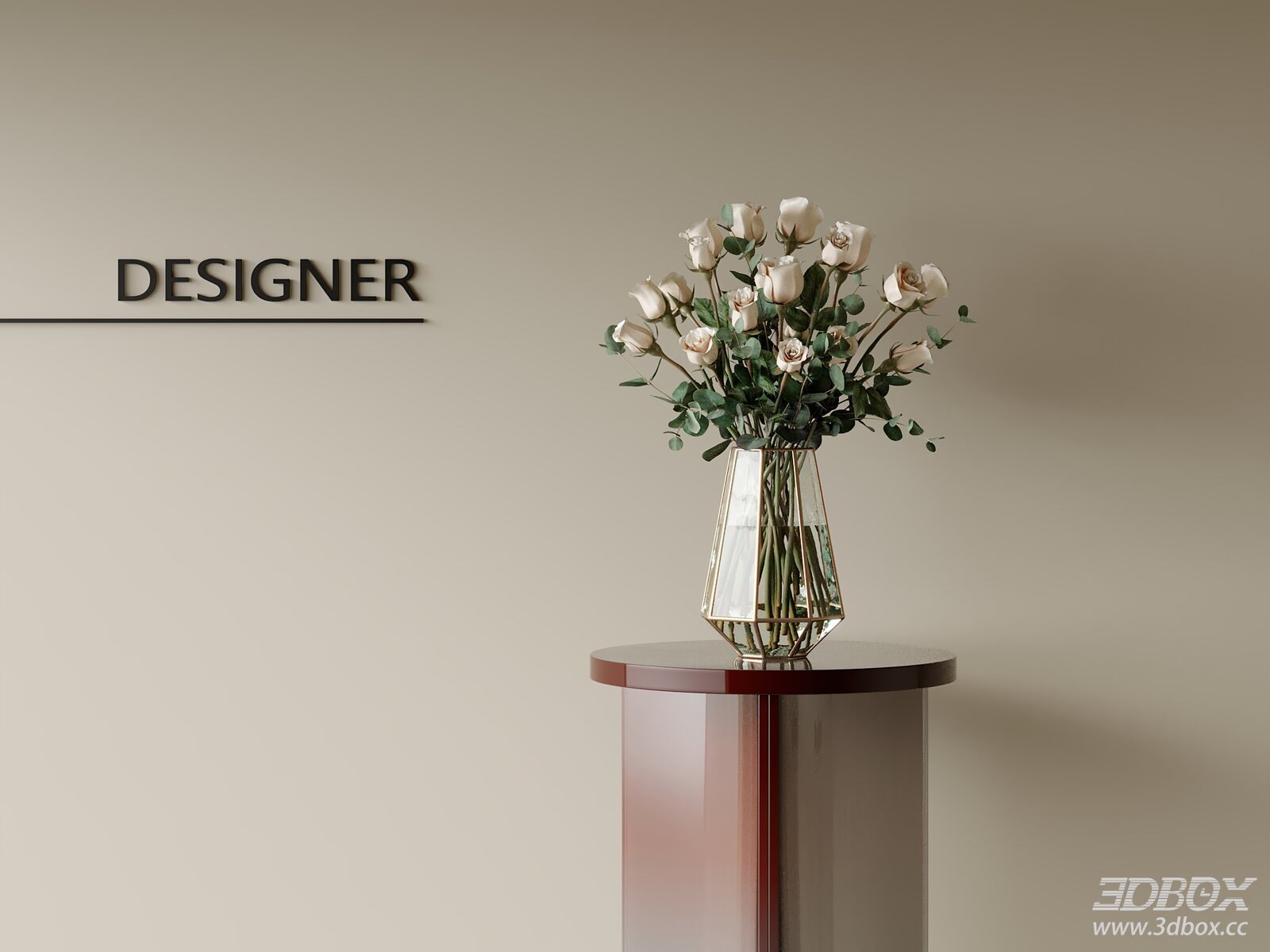 Modern Glass Vase with Rose Bouquet Decor Set