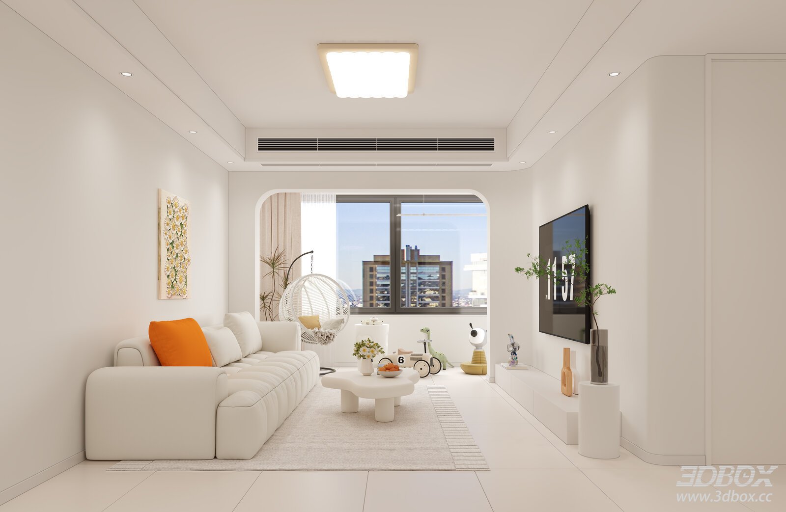Modern Cream Style Bright Living Room Interior Scene