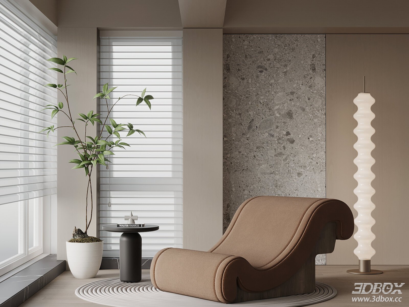 Modern Fabric Lounge Armchair with Side Table and Floor Lamp
