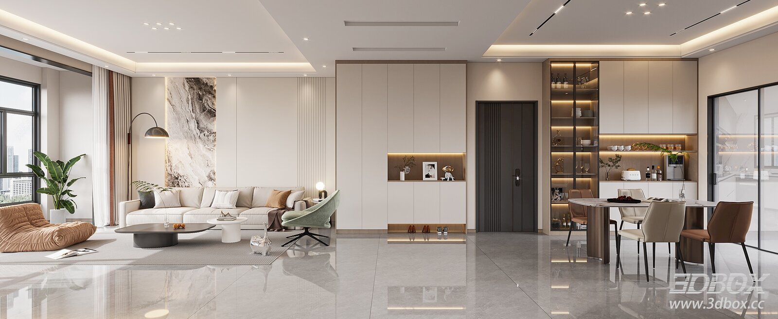 Modern Living and Dining Room Interior Scene