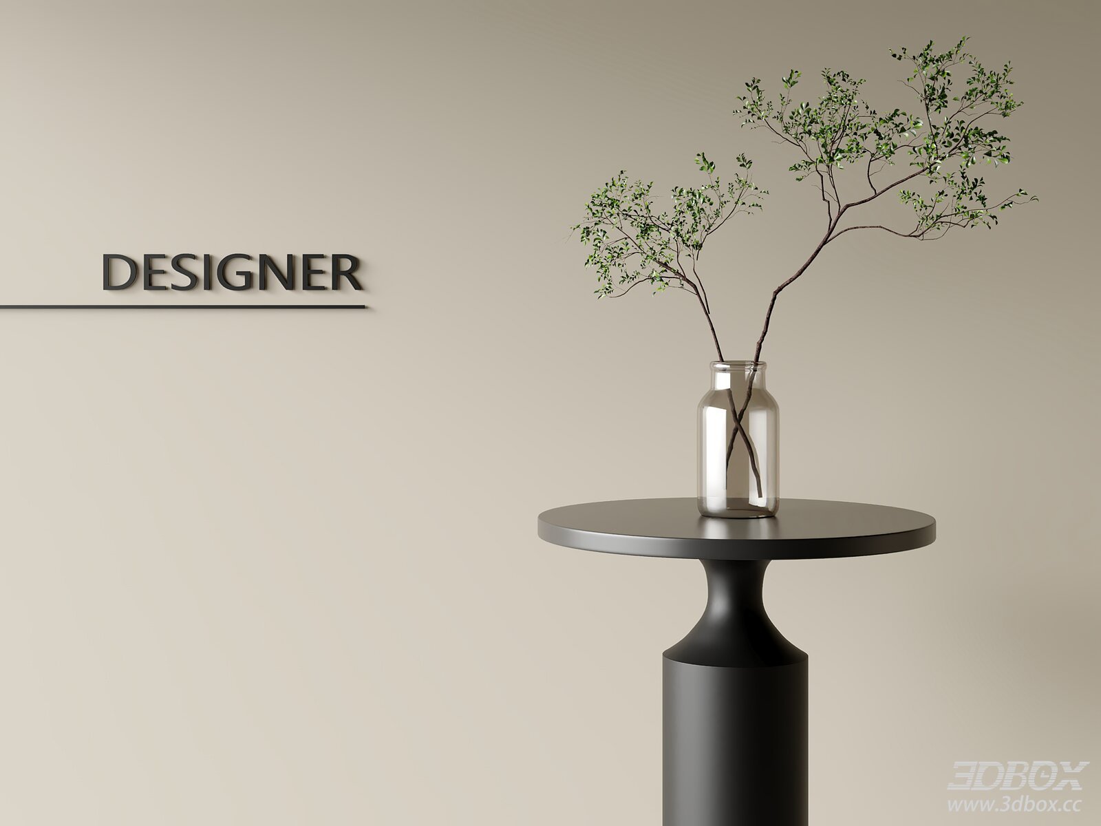 Modern Minimalist Decor Set with Glass Vase and Green Foliage