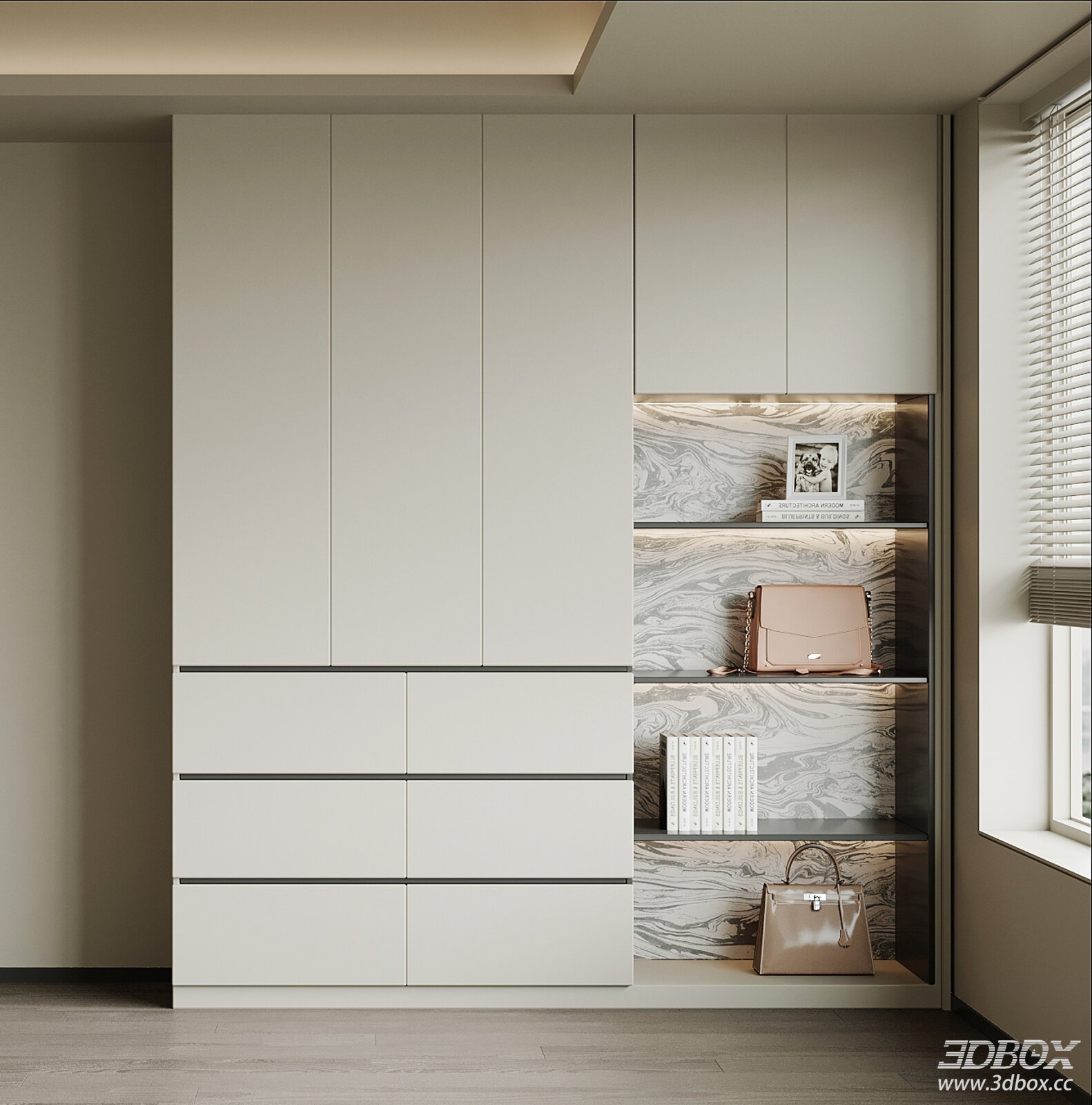 Modern Minimalist Wardrobe with Display Shelf