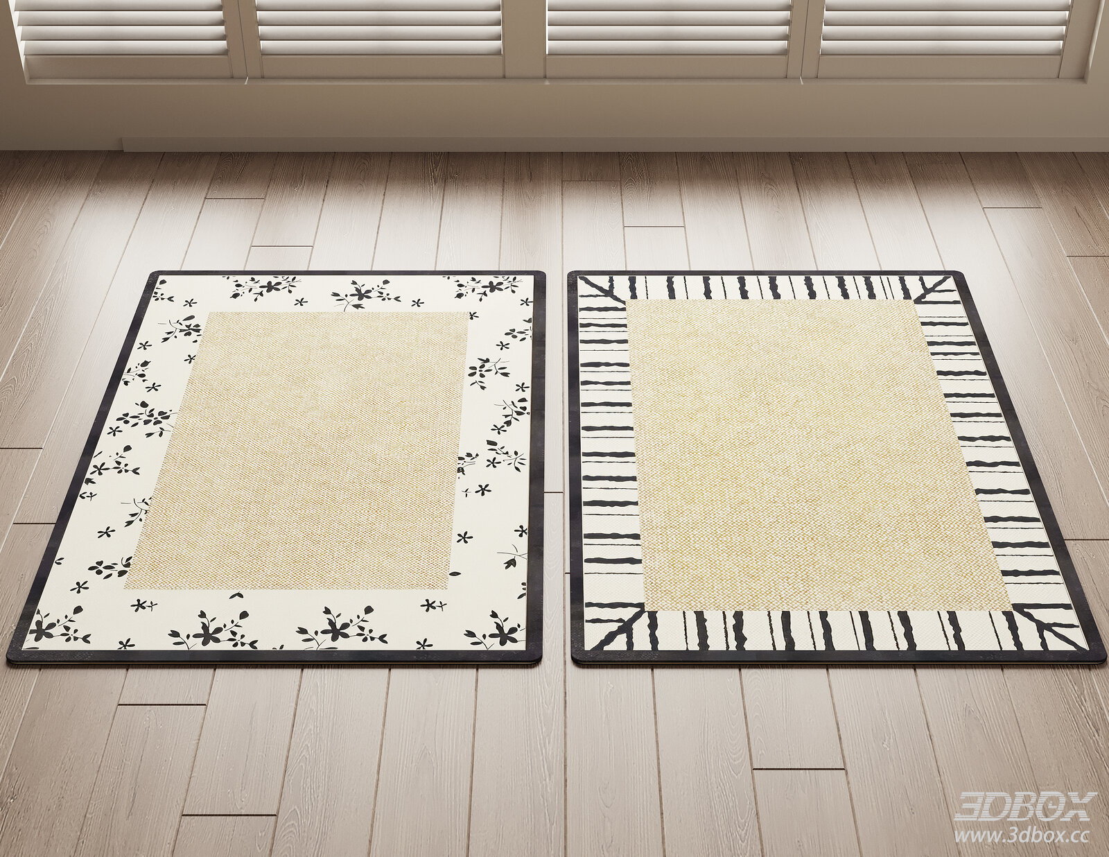 Modern Floral and Striped Beige Rugs Set