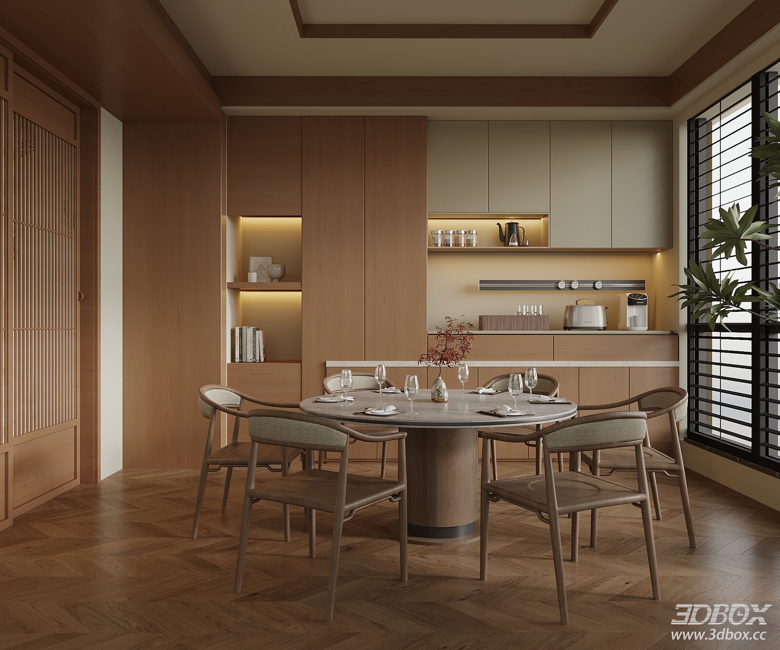 Mid-century Modern Wood Dining Room Scene