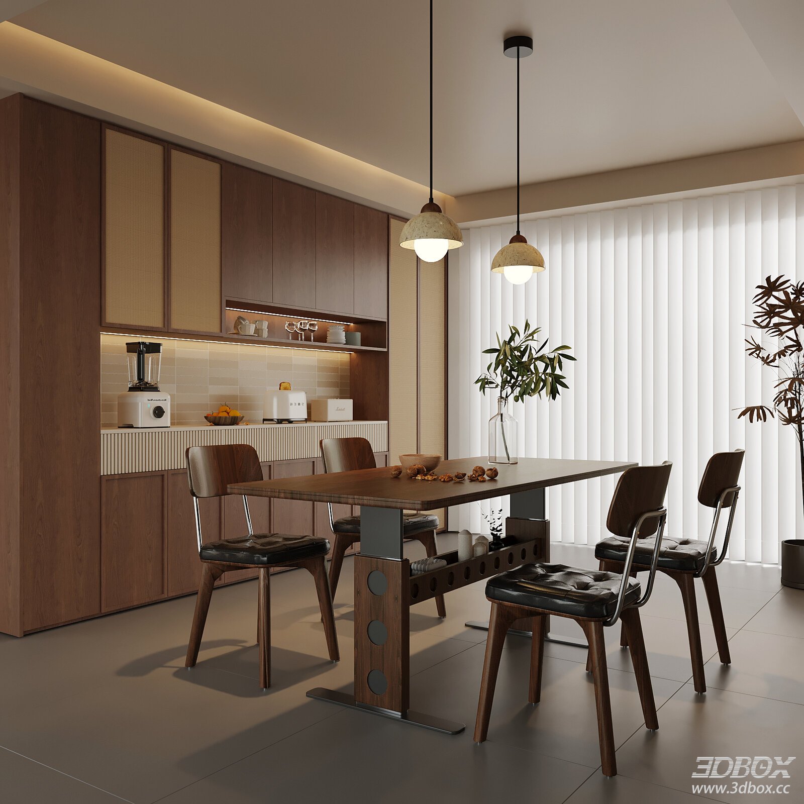 Modern Mid-Century Style Dining Room with Table Chairs Sideboard
