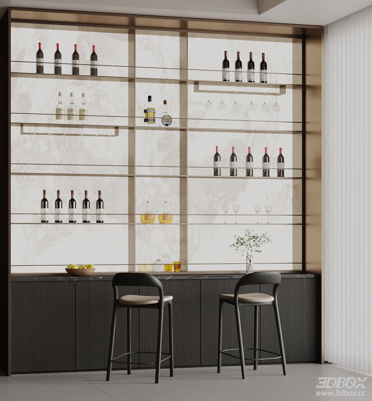 Modern Luxury Wine Cabinet with Bar Counter and Bar Stools