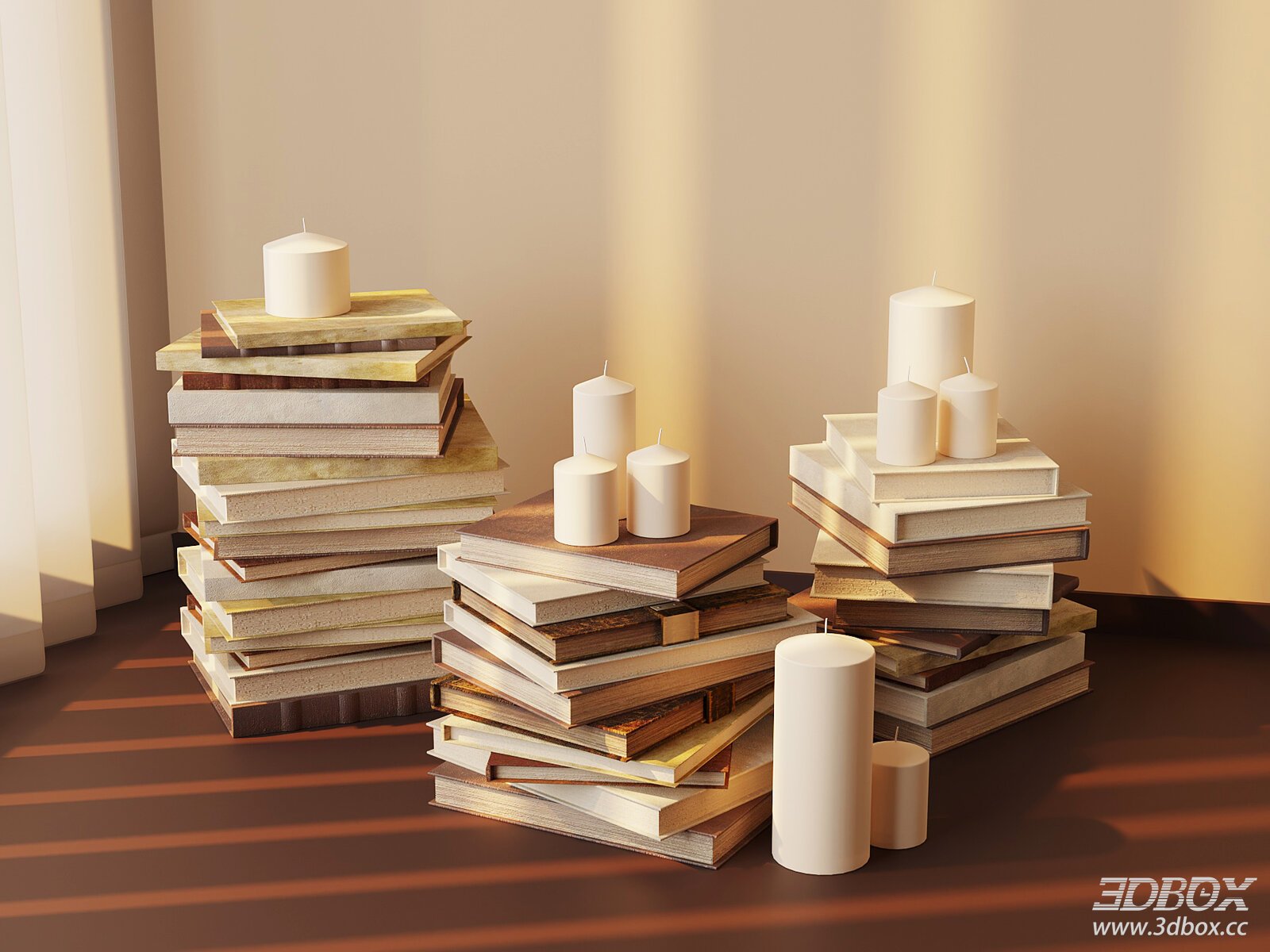 French Vintage Decorative Set of Stacked Books and Candles
