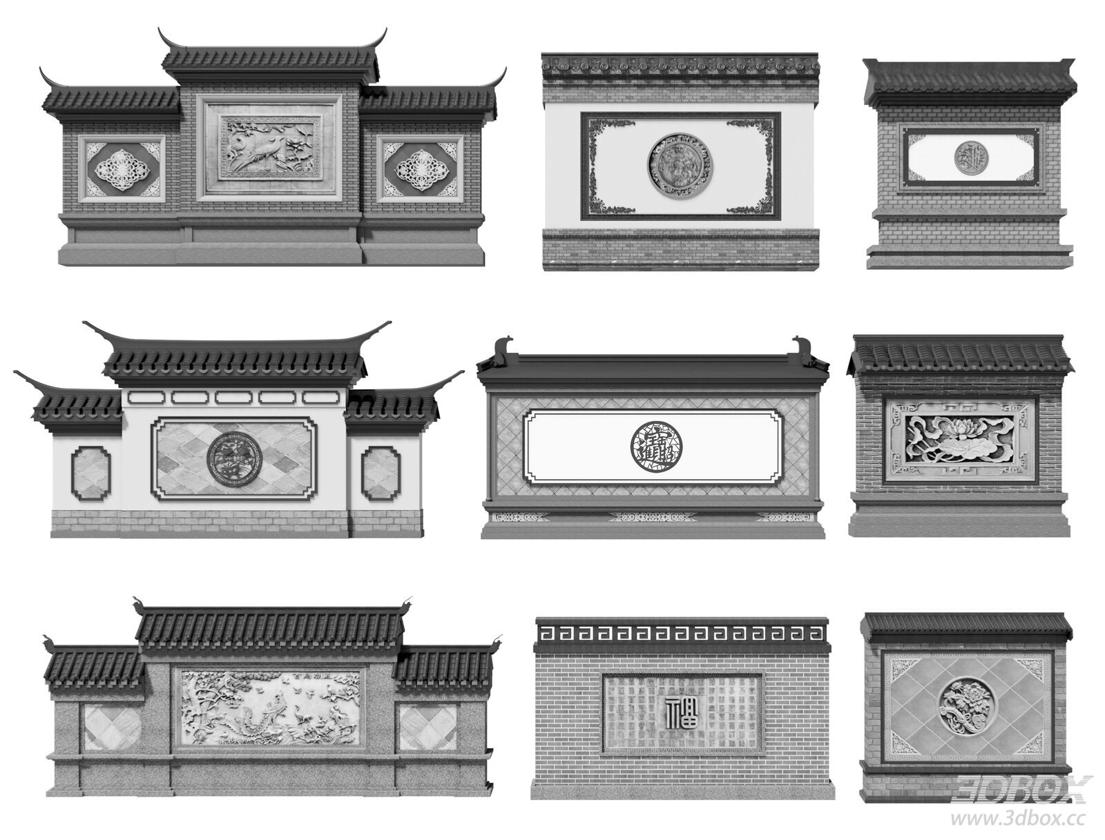Chinese Traditional Screen Relief Wall Set