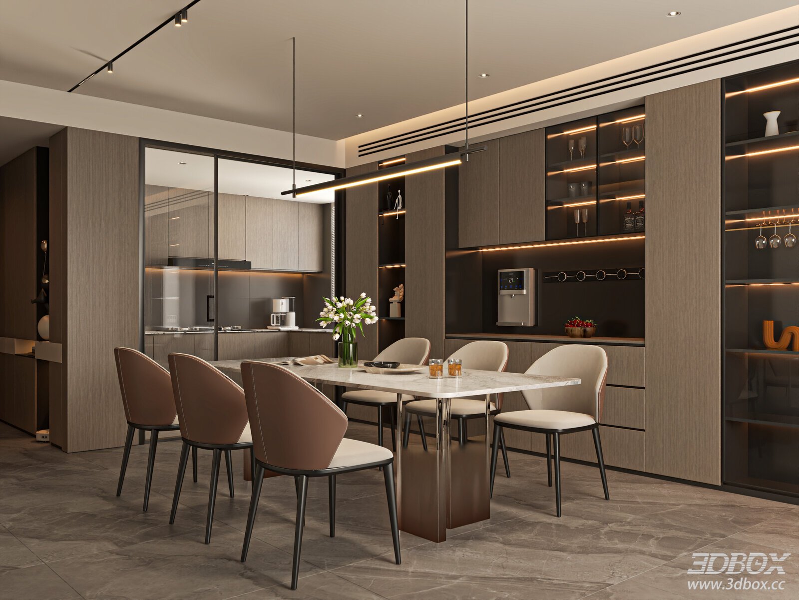 Modern Italian Style Kitchen and Dining Room Interior