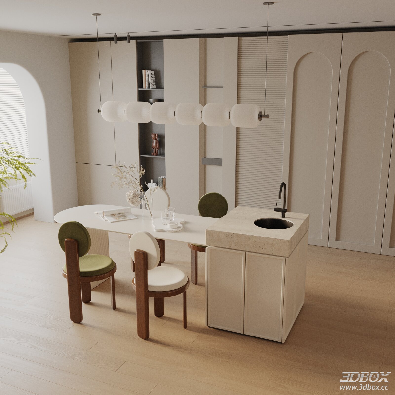 Modern Minimalist Kitchen Dining Set with Island