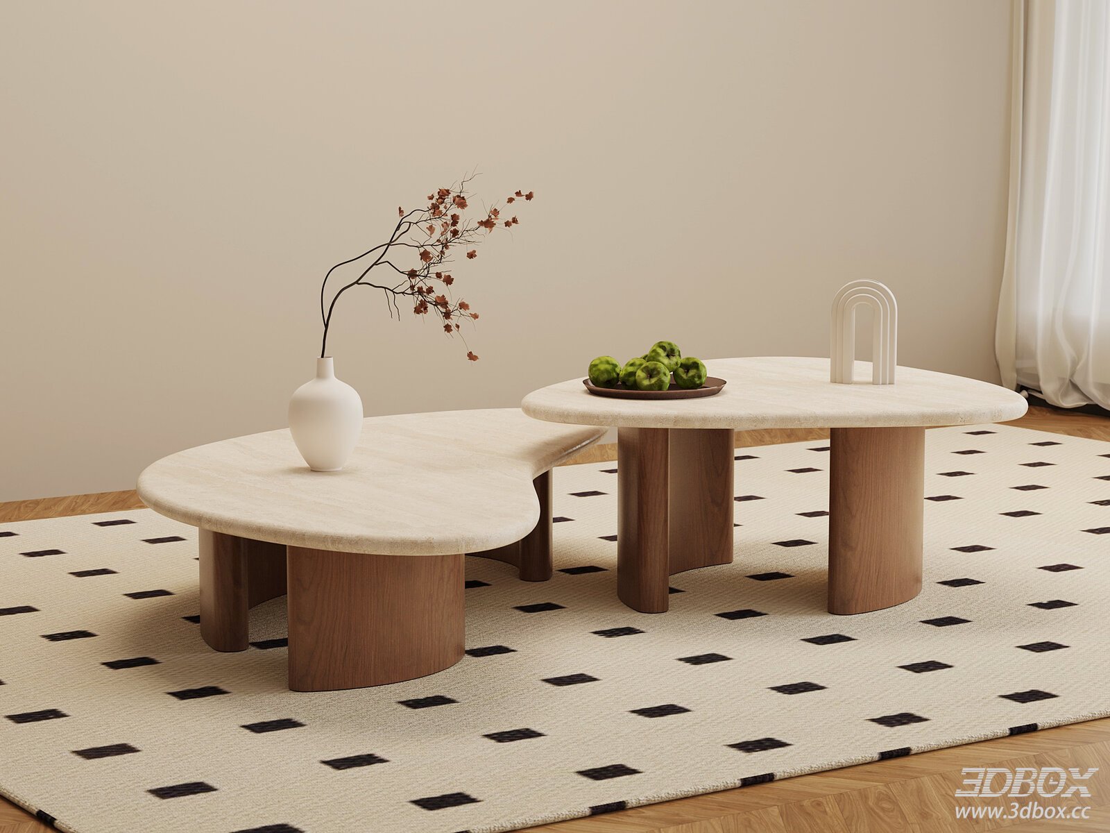 Modern Wabi Sabi Travertine Coffee Table Set
