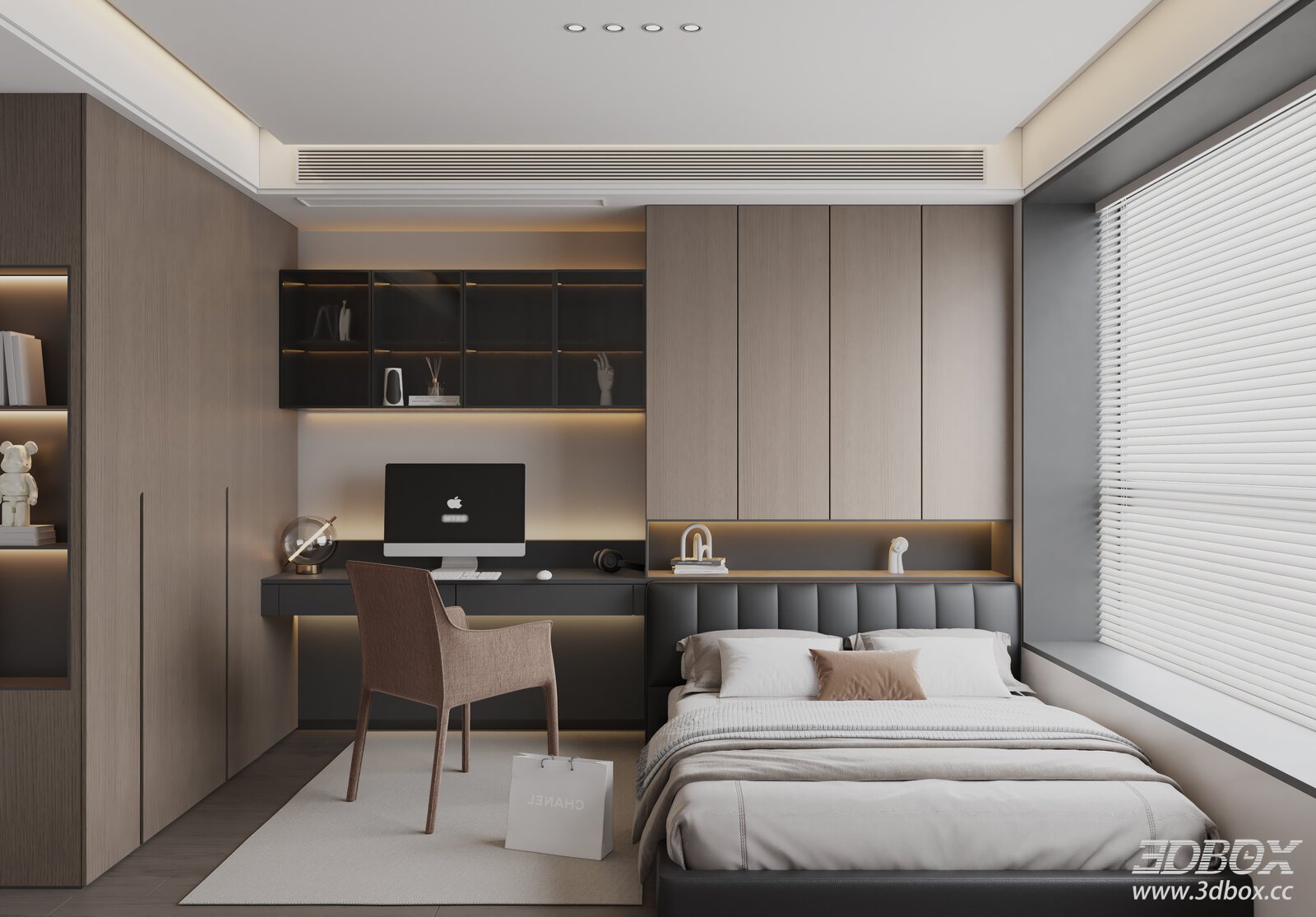 Modern Italian Style Bedroom with Tatami and Work Desk