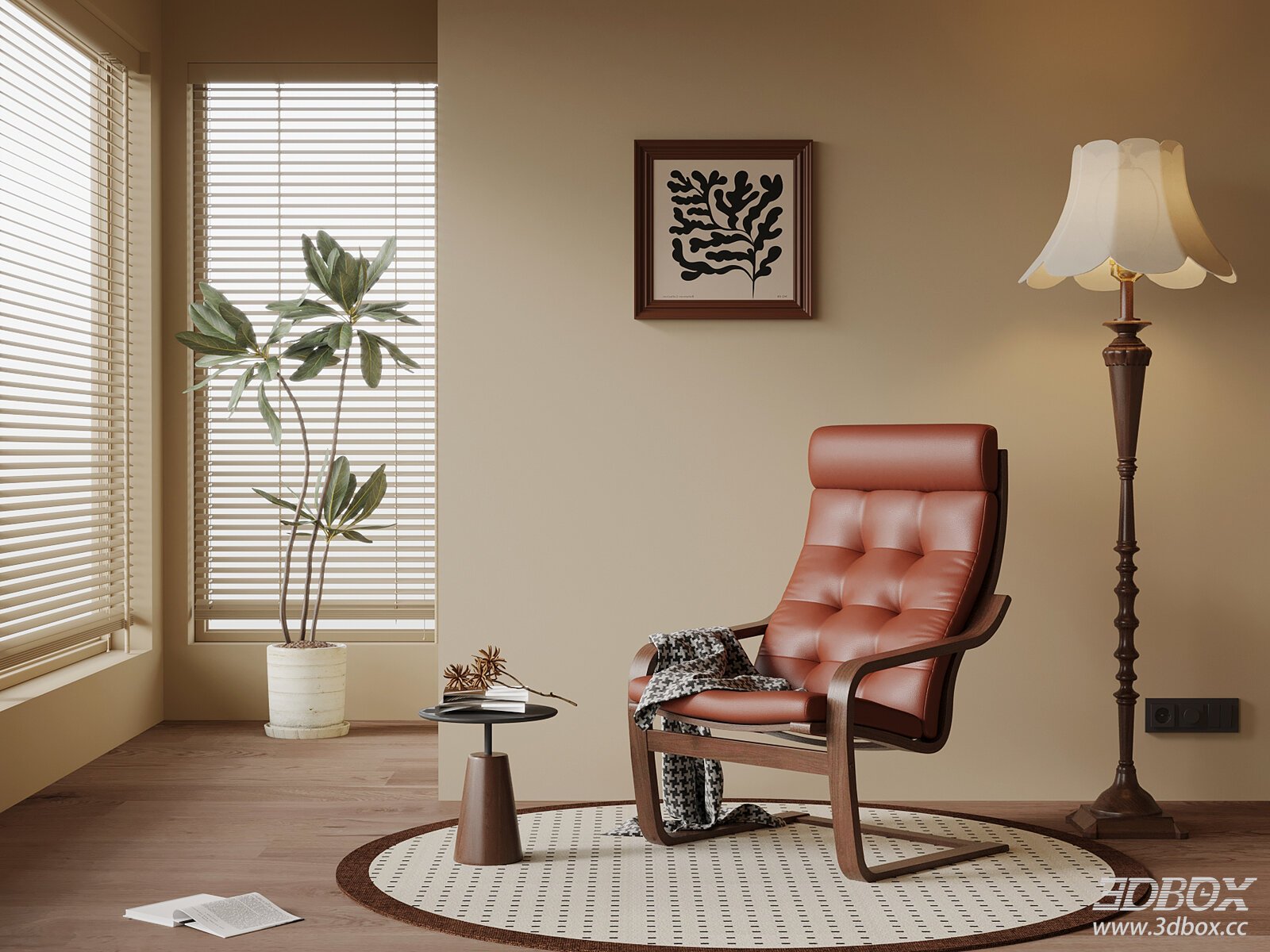 French Vintage Leather Upholstered Wooden Armchair