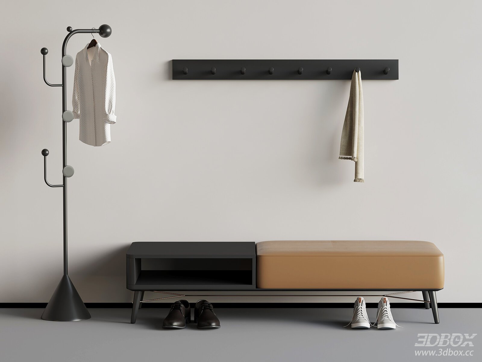Modern Hallway Shoe Changing Bench with Coat Rack