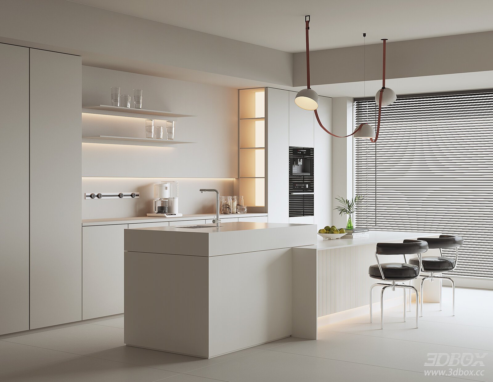 Modern Minimalist Kitchen and Dining Room Interior