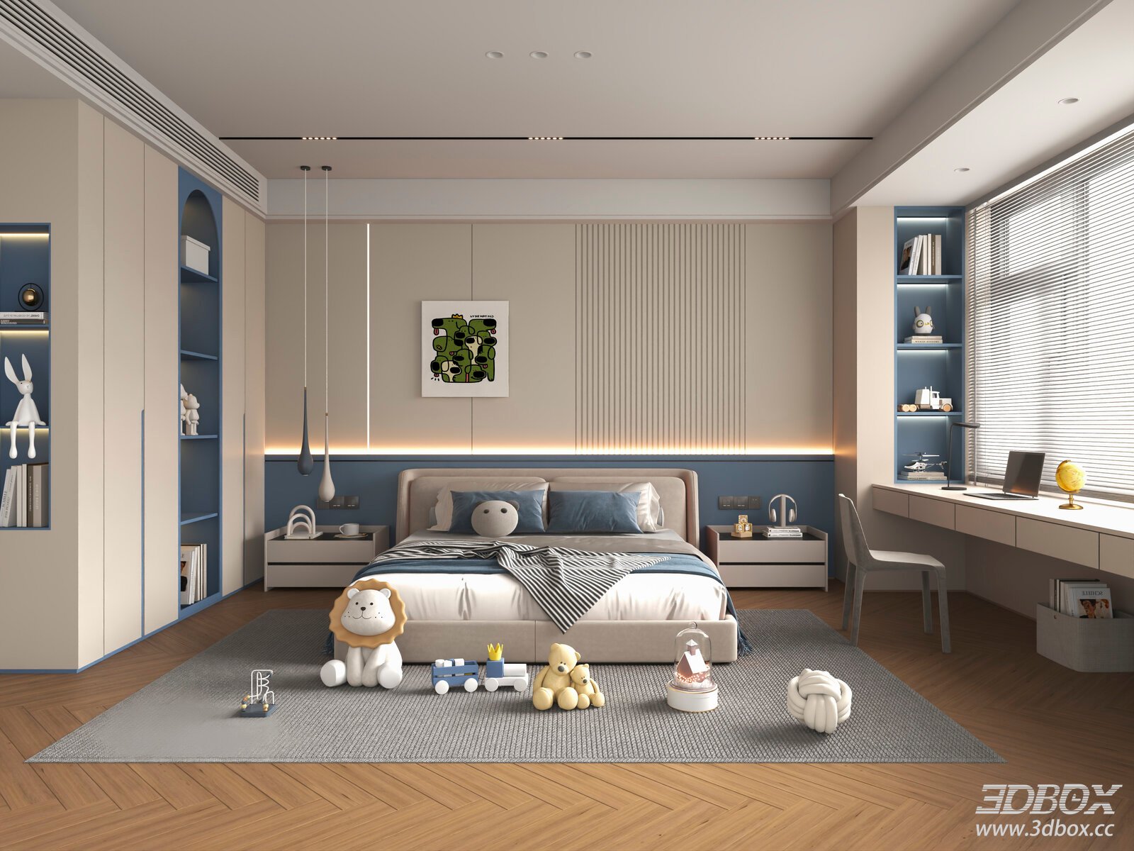 Modern Cream Style Boy Kids Bedroom Interior