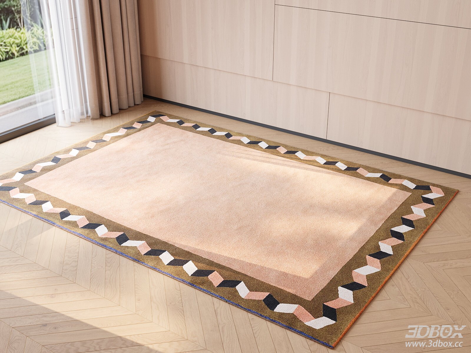 Modern Geometric Border Wool Carpet