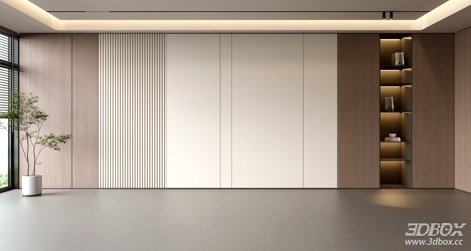Modern Minimalist TV Wall with Built-in Shelf and Fluted Panel